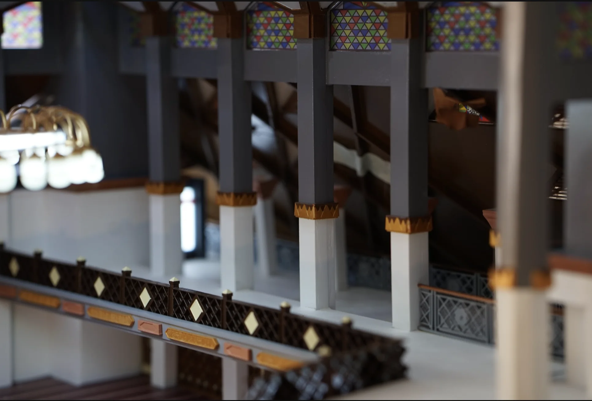 Column and railing detail inside Masjid Raya Bogor model.
