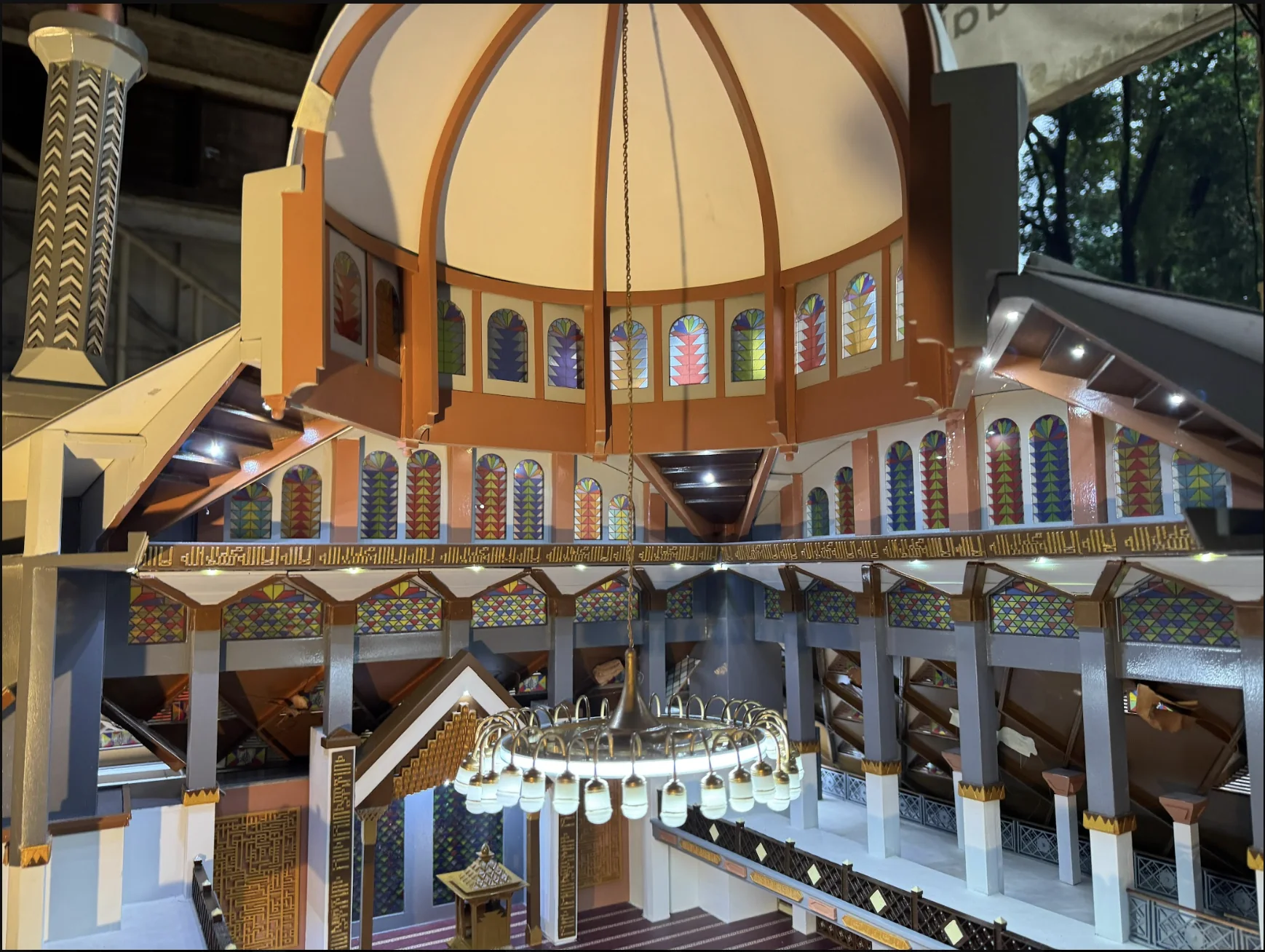 Dome and stained glass detail in Masjid Raya Bogor model.