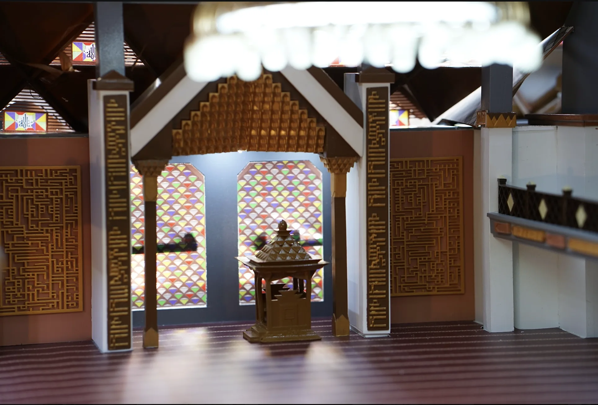 Mihrab and calligraphy detail inside Masjid Raya Bogor model.
