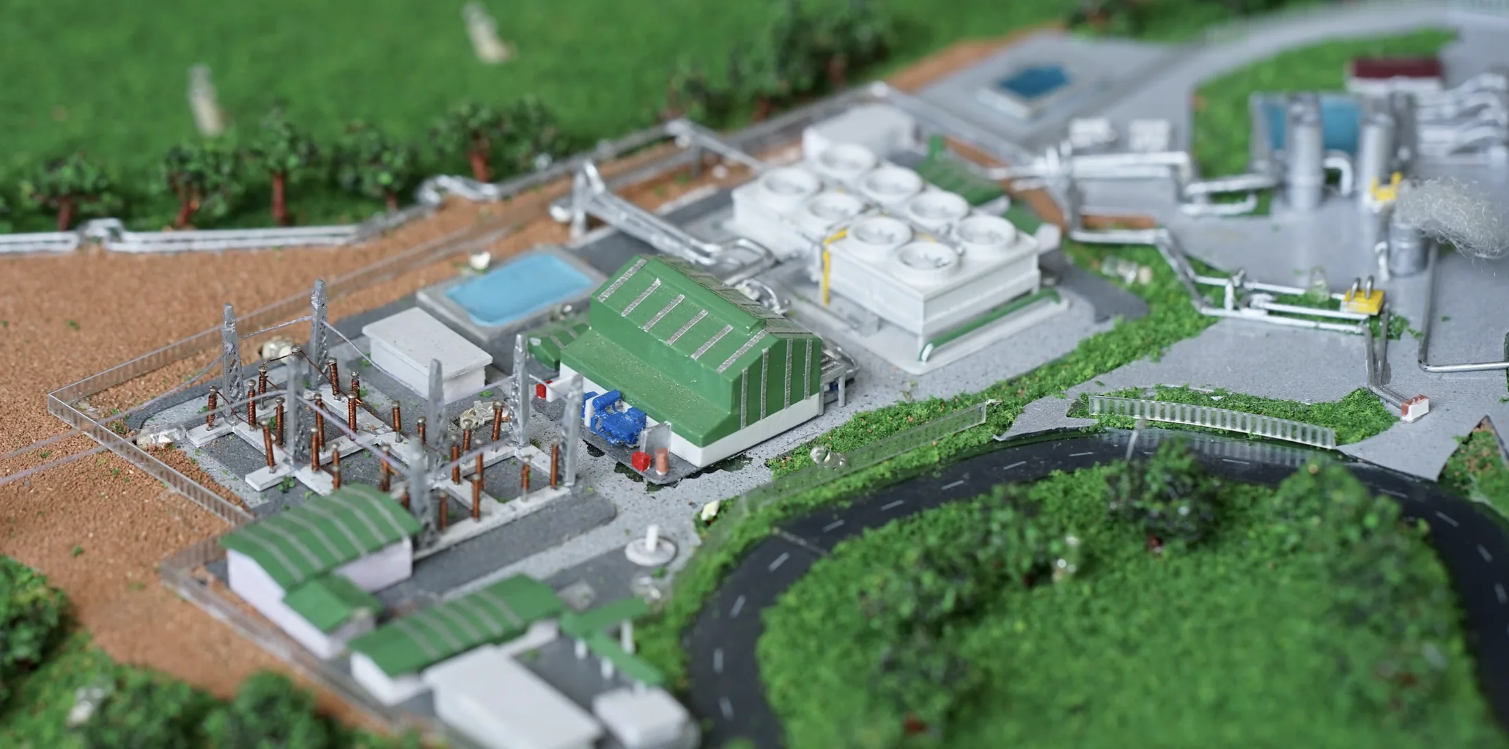 Technical yard and power plant equipment detail in Muara Laboh diorama.